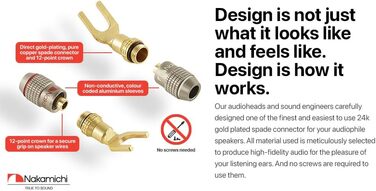 Позолочений Y-подібний роз'єм Nakamichi FanLock Excel-Serie для акустичних кабелів 10-18 AWG, 4мм, для Hi-Fi стерео та домашнього кінотеатру, 4 шт (2 пари)