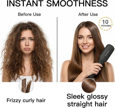 Плойка-щітка Megawise Pro Keramik з іонами - швидкий нагрів, захист від опіків, подвійна напруга, для домашнього використання (чорна)