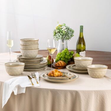 GBHOME Набір посуду з кераміки (12 предметів), керамічний, ручної роботи, реактивна глазур, тарілки та миски, стійкий до сколів та тріщин, придатний для миття в посудомийній машині та використання в мікрохвильовці, набір посуду на 4 особи, білий