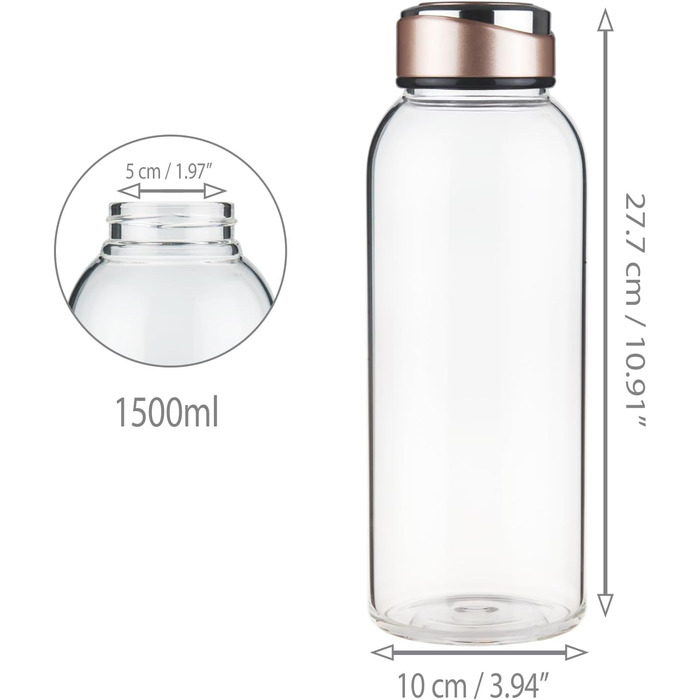 SHOW INGENUITY 1.5 Liter / 1.5L Glass Drinking Bottle with Neoprene Sleeve, 1500ml Borosilicate Glass Water Bottle with Stainless Steel Lid, BPA-Free Glass Bottle
