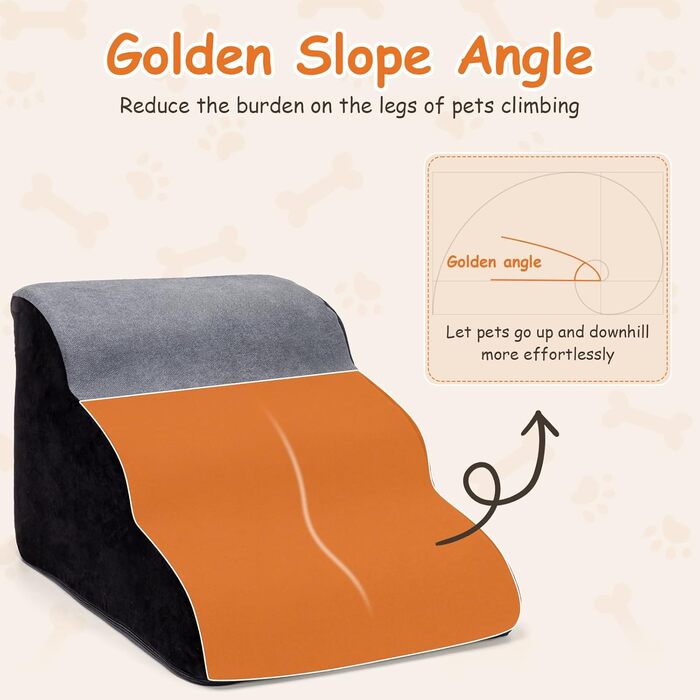 Сходинка для собак Nobleza – 3 сходинки, сіра, 35x56x40 см, для маленьких собак, з миючим покриттям та протиковзким дном