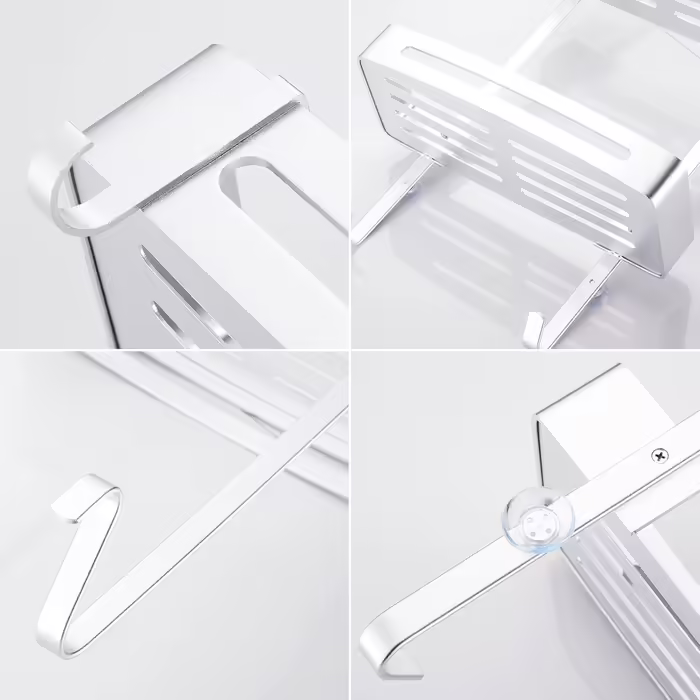 MOGFCT Shower Shelf for Hanging, Bathroom Shower Storage, Over-the-Door Hanging Shower Shelf, Stainless Aluminum Shower Shelf, Bathroom Shelf with Hooks (Double Silver)