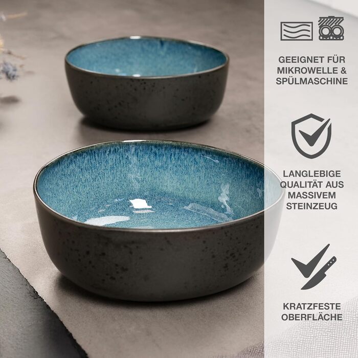 Набір кавових чашок Moritz & Moritz ORGANIC 6 шт. - керамічні чашки з унікальним градієнтом кольору, 2 сервіровочні тарілки, придатні для миття в посудомийній машині (Блакитний)