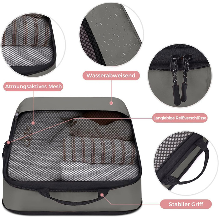 Набір кубиків для пакування багажу BAGLHER - Клінічний органайзер для подорожей, водонепроникні сумки (Сірий)