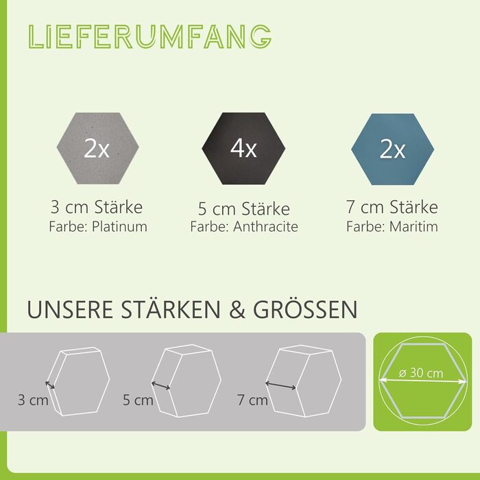 Акустичні панелі platino24 Edition LOFT 3D, набір 8 елементів Ø 300мм, звукопоглинаючі плити Basotect для стін та стелі (2x Платина, 4x Антрацит, 2x Маритим)