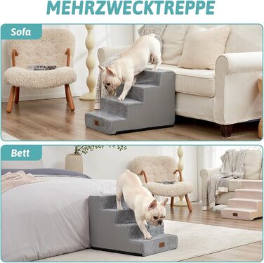 Сходинка для собак COZY KISS, 5 сходинок, 60 см, сіра. Підходить для маленьких собак та котів, знімний чохол, 60x45x45 см