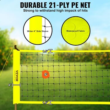 VEVOR Adjustable Height Volleyball Net Set - Portable Beach Volleyball Net for Outdoor Play - Includes Volleyball & Carry Bag - Perfect for Garden, Beach, Lawn