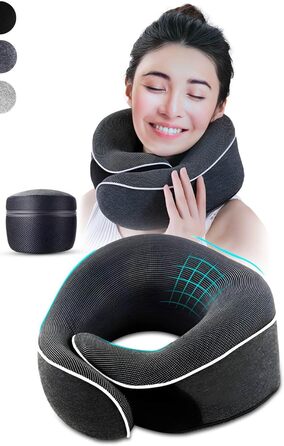 Подушка для шиї AIRTH® 360° з піною з пам'яті та зручним кріпленням - ергономічна підтримка шиї з знімним чохлом для максимального комфорту та відпочинку (сіра)