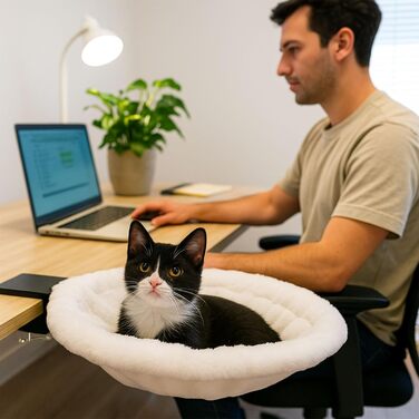 Кігтеточка-ліжко для кота на стіл, 360° обертання та регулювання висоти, знімне ліжко-лежанка, м'яка гамак для дому/офісу (Білий)