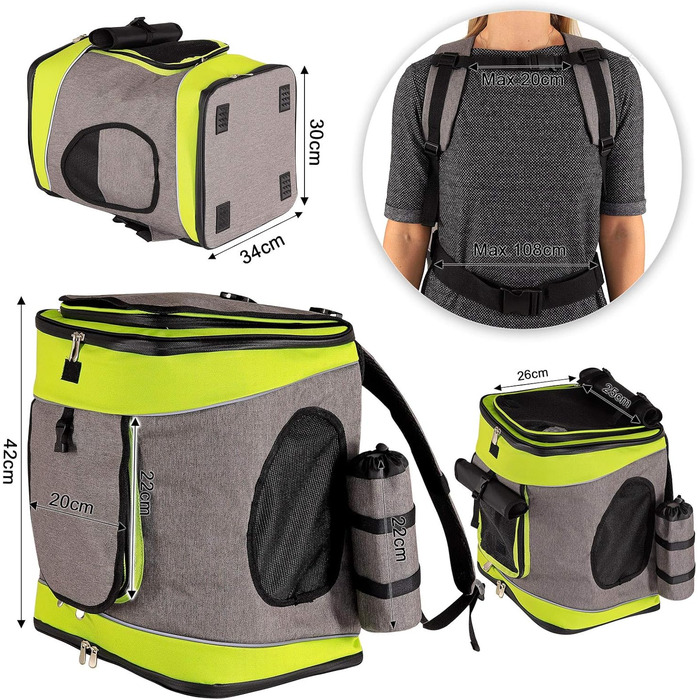 Сумка-рюкзак для транспортування котів Lionto, 34x30x42 см, сіра/зелена