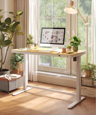 Електричний стіл Sanodesk з регулюванням висоти, ящик, сенсорне керування, USB-порти, 120 x 60 см, білий, 120 x 60 x (73.5-118) см