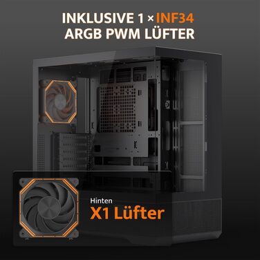 Ігровий корпус darkFlash LAND451 Midi Tower ATX, підтримка BTF-материнських плат, вертикальна установка відеокарти (до RTX 5090), Type-C, підтримка 2x360мм СРО, панорамний дизайн, чорний