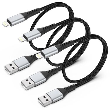Кабель USB-A Lightning PEAKLIFT 20 см (3 шт) MFi сертифікат, чорний - Швидка зарядка для iPhone 14/13/12/11 Pro Max/Xs/Xr/X/8/7/6/SE, iPad Air/Mini