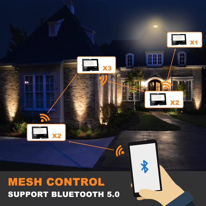 Outdoor RGB LED Spotlight, Color Changing 80W, DIY Strobe Mode, RGB LED Floodlight, Timer, Bluetooth, IP66 Waterproof