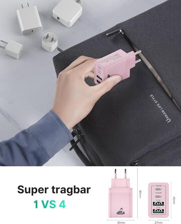 Мережевий адаптер USB-C з 4 портами, 40W, з інтелектуальною зарядкою QC, для iPhone, Samsung та інших телефонів