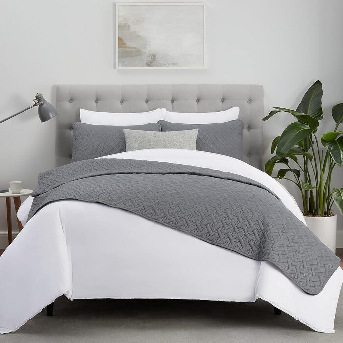 Комплект літньої постільної білизни Serta з ковдрою та наволочками, поліестер, сірий, лаймовий, King Size