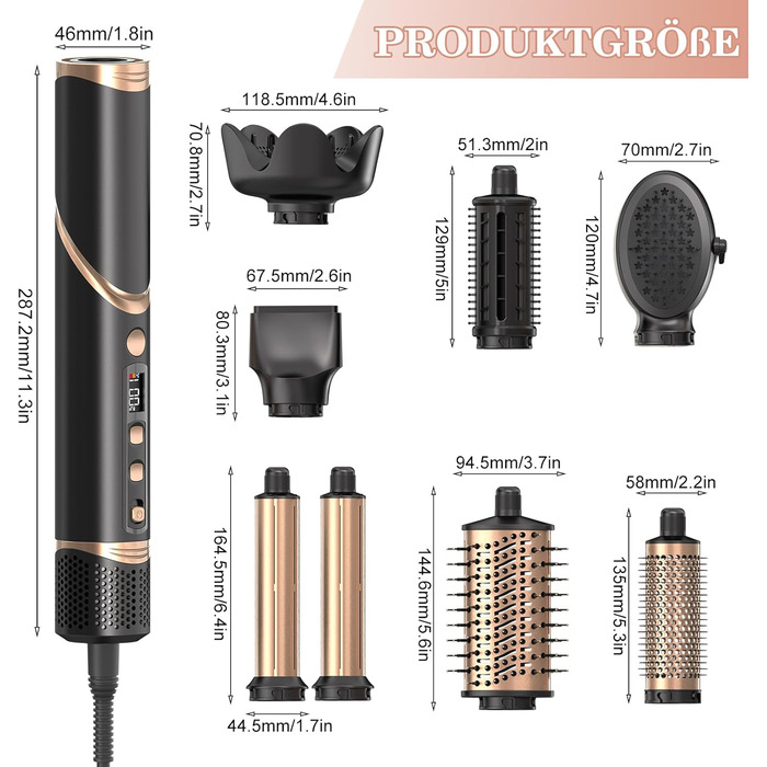 Мультистайлер для волосся AirStyler 1600W: фен, плойка, насадки для укладання, чорний