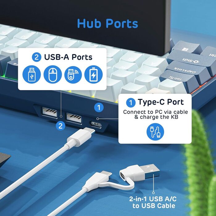 Механічна клавіатура RK ROYAL KLUDGE RK96 RGB Limited Ed: 96 клавіш, 90% layout, Bluetooth 5.0/2.4G/USB-C, Hot-Swap, RGB підсвітка, RK Yellow Switch, Wald Blau, QWERTY