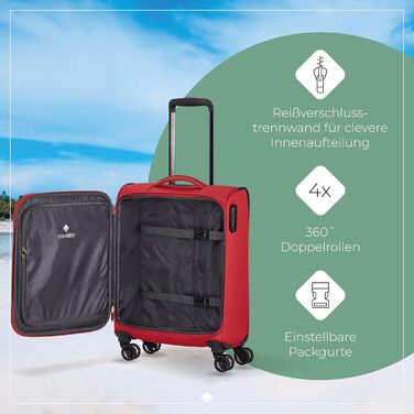 Travelite 4-Wheel Luggage Size L, Softshell, Chios Luggage Series with Expandable Accordion and Edge Protection, Trolley with Timeless Design, 78 cm, 90-97 Liters (Trolley Carry-on (55 cm), Red)