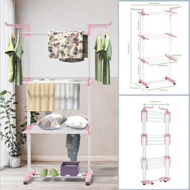 Клатковий сушильник для білизни InnoTic з 4 ярусами та колесами - великий, для дому та вулиці (білий/сірий)