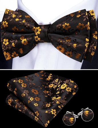 Комплект аксесуарів Barry.Wang для чоловіків: краватка, хустинка, запонки, Paisley, чорно-золотий, для весілля та вечірок