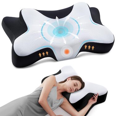 Подушка для шиї DONAMA для сну, ергономічна подушка для тих, хто спить на боці, спині та животі з знімним та пральним чохлом (Чорно-біла, 66x37x13 см)