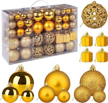 Набір прикрас для ялинки Homewit 105 шт. Золотий, пластикові кулі з гачками, набір ялинкових прикрас