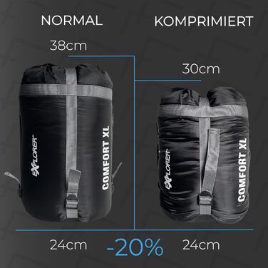 Сплячий мішок EXPLORER® Comfort XL -23°C/-5°C, 3-4 сезони, зимовий, для дорослих, 230x85x70см, чорний