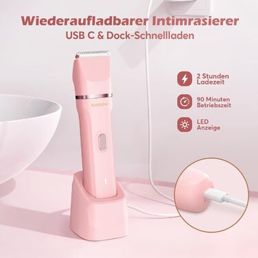 Електричний тример для інтимної зони для жінок 3-в-1, для бікіні, обличчя та тіла, бездротовий, водонепроникний, для чутливої шкіри (білий/рожевий)