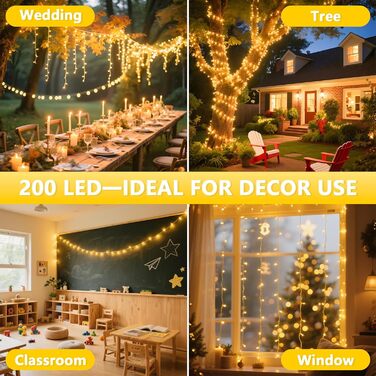 Гірлянда світлодіодна зовнішня 20 м, 200 LED, 24V, тепле біле світло, 8 режимів, для декору вечірки, саду, ялинки, святкування Пасхи