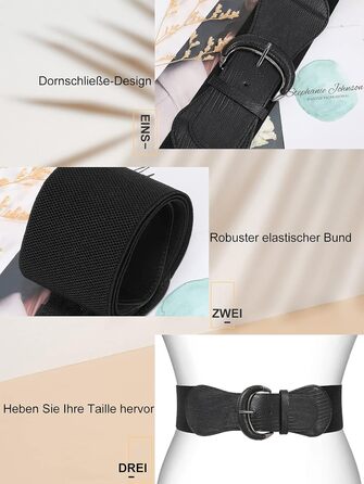 Жіночий широкий еластичний пояс JasGood 2 шт. В'язаний ремінь для суконь, штанів, джинсів. Чорний/Бежевий. Розмір M (76-90 см), L (91-105 см)