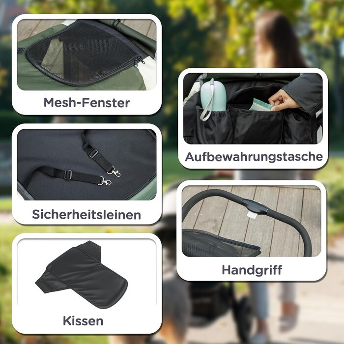 PawHut Будка-переноска для собак та котів, складана, до 30 кг, з подушкою, сітчастими вікнами та кишенями для зберігання (темно-зелений)