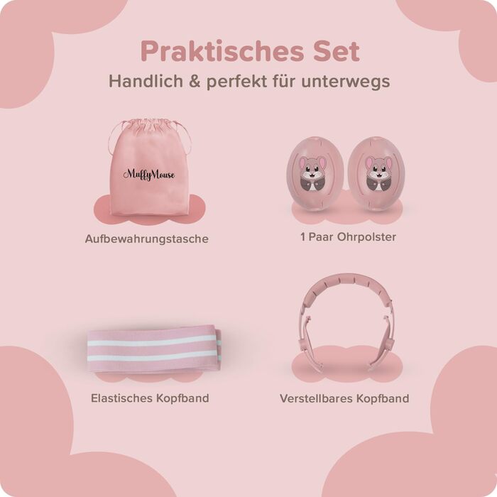 Навушники для захисту від шуму для дітей 3-48 місяців - Захист слуху для немовлят 25dB - М'які навушники для дітей з еластичною та регульованою стрічкою (Рожеві)