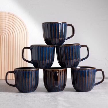 Набір кавових чашок 6 шт., 320 мл, порцеляна, з ручкою, блакитні - для еспресо, капучино