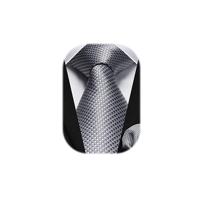 Краватка та нагрудний хустинка HISDERN: комплект для весілля, ділових зустрічей та свят (срібно-сірий)