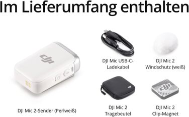 Беспроводной петличный микрофон DJI Mic 2 (Perlweiß) с Bluetooth, шумоподавлением, 48 кГц/32-bit Float, дальность 250 м для камеры, телефона, видеоблога