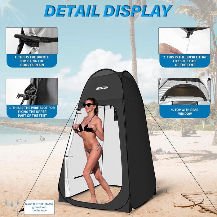 Намет для душу Pop Up, 190x120x120 см, для кемпінгу та відпочинку на природі, 1 особа, 3-секційний, чорний