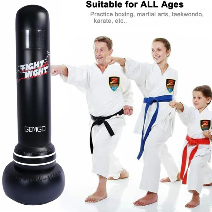 Boxsack with stand for children and adults, JanTeelGO children's boxing bag 180 cm with pocket design, 0.4 mm thick PVC Big Speed Ball – Instant rebound, Tumbler for Karate