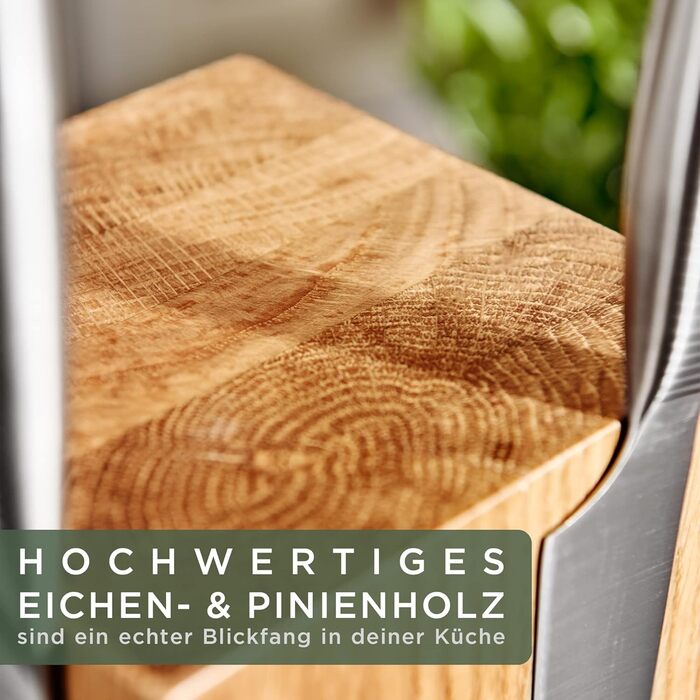 WALDWERK Knife Block without Knives - Magnetic and Swivel Knife Block Made of High-Quality Oak Wood - Knife Holder for Knives