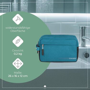 Косметичка для ручної поклажі Travelite Kick Off: практична культбагаж для подорожей та спорту, 26 см, 5 л, сірий (петроль)