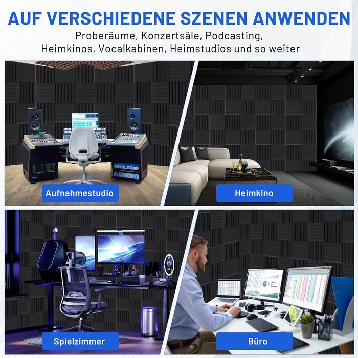 Акустичний поролон для звукоізоляції, панелі шумопоглинаючі 5х30х30 см, висока щільність, набір 50 шт