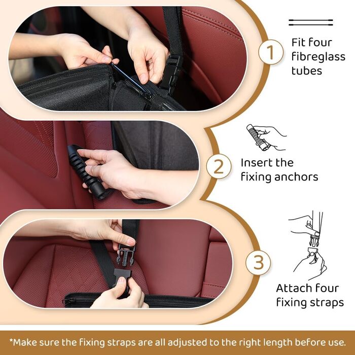 KYG Extra Stable Waterproof Non-Slip Dog Car Seat - Scratch Resistant with 4 Straps for Rear Seat - Reinforced Car Seat for Pets (M - 58x55x36cm)
