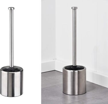 Набір для туалету Bambelaa: щітка для унітазу, гачок, контейнер з нержавіючої сталі, скло, чорний, срібний (10 x 36,5 см)