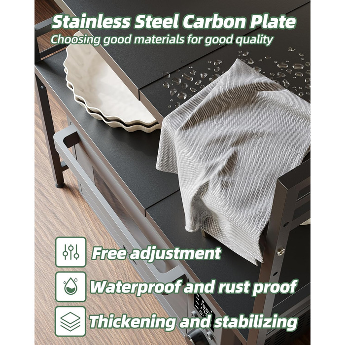 Підставка для мікрохвильової печі NETEL 3-ярусна, розширювана, з 8 гачками, чорна