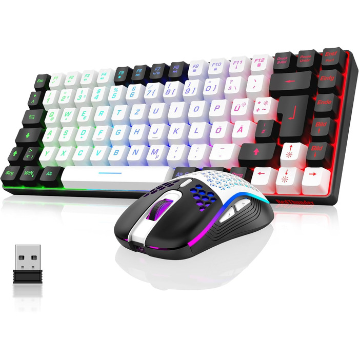 RedThunder Бездротовий ігровий комплект клавіатури та миші, DE TKL, 85 клавіш, акумулятор, компактний, 7200DPI, для PC, Mac, PS5, Xbox (біло-чорний)