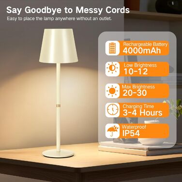 LED-лампа настільна бездротова OUTON, 2 шт. - сенсорне керування, 3 режими, USB-C зарядка, IP54, 30 годин, для дому/саду, чорний/бежевий