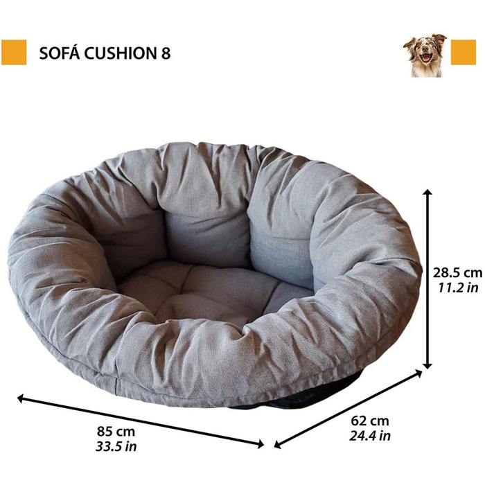 Крісло-лежанка для собак та котів Ferplast SOFA 'CUSHION' - м'яке, зручне, 85 x 62 x 28.5 см, сірий/taupe