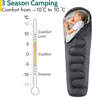 Спальний мішок Trail для дорослих – 3-сезонний, для кемпінгу, 300 GSM, з внутрішньою кишенею, легкий компресійний мішок (антрацитовий)