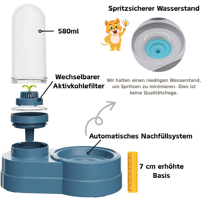 Автоматичний поїльник для котів та собак, 580 мл. Фонтанчик для тварин з фільтром. Підходить для малих собак, котів, кроликів та інших дрібних тварин (Блакитний)