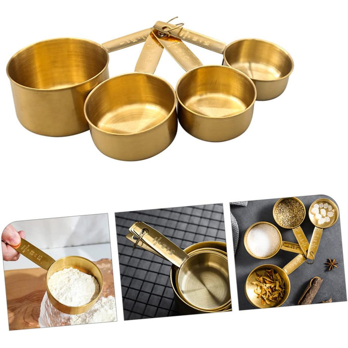 BESTOYARD 4-Piece Measuring Spoon Set - Stainless Steel, Wooden Cooking Spoon Set, Wooden Spoon Set, Baking Measuring Spoons, Measuring Scoop, Measuring Cup, Spoon Scoop, Long-Handled Measuring Spoons, Stainless Steel, 4 Pieces * 4